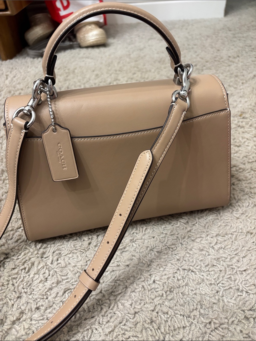 Coach Smooth Leather Top-Handle Satchel in Nude